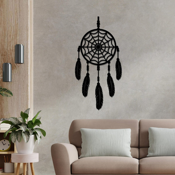 Dream Catcher with Five Feathers Design Premium Wooden Wall Hanging