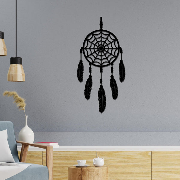 Dream Catcher with Five Feathers Design Premium Wooden Wall Hanging