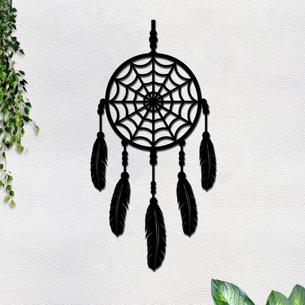 Dream Catcher with Five Feathers Design Premium Wooden Wall Hanging
