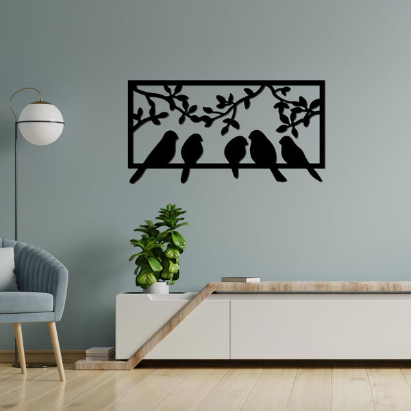 Elegant Birds on Branch Black Wooden Wall Hanging – Nature-Inspired Art for Timeless Decor