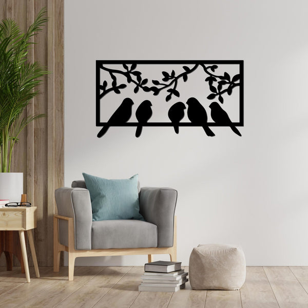 Elegant Birds on Branch Black Wooden Wall Hanging – Nature-Inspired Art for Timeless Decor
