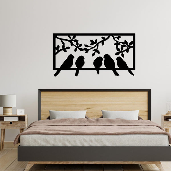 Elegant Birds on Branch Black Wooden Wall Hanging – Nature-Inspired Art for Timeless Decor