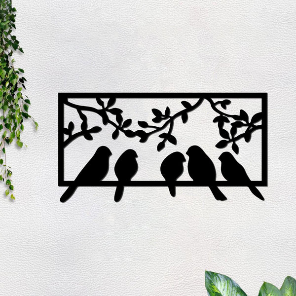Elegant Birds on Branch Black Wooden Wall Hanging – Nature-Inspired Art for Timeless Decor