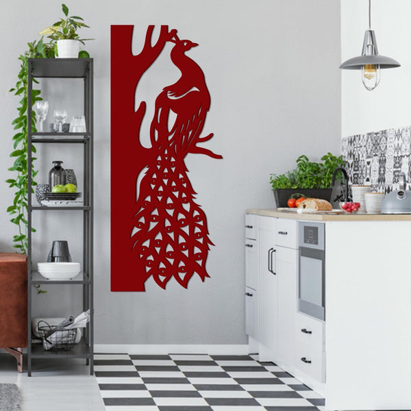 Elegant Peacock on Tree Branch – Premium Wooden Wall Hanging