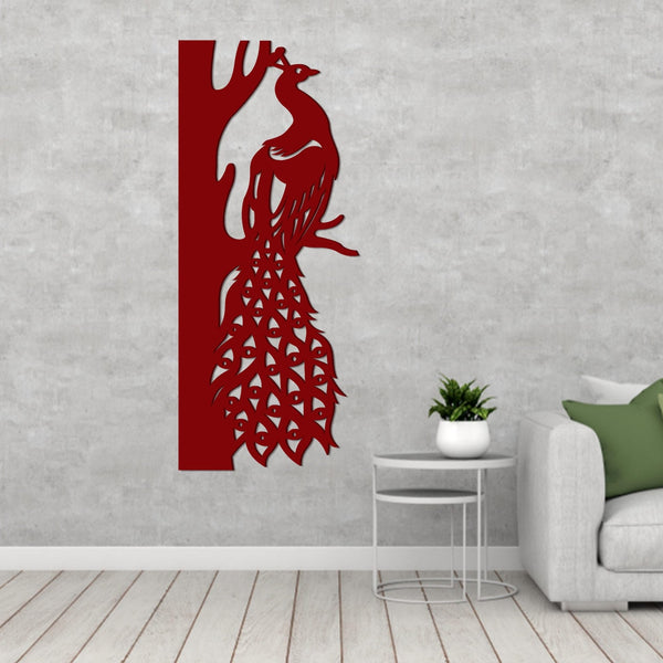 Elegant Peacock on Tree Branch – Premium Wooden Wall Hanging