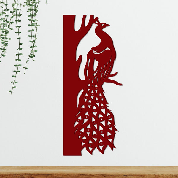 Elegant Peacock on Tree Branch – Premium Wooden Wall Hanging