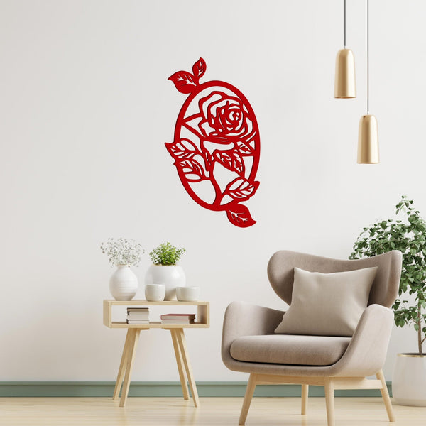 Elegant Oval Wooden Wall Hanging with Red Rose Design – Premium Finish