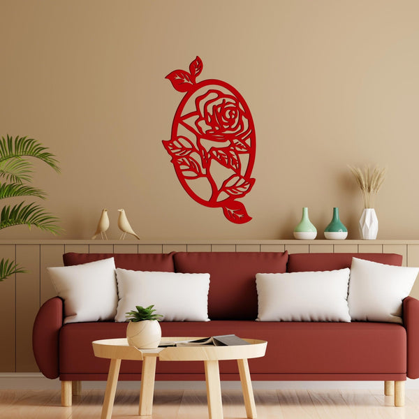 Elegant Oval Wooden Wall Hanging with Red Rose Design – Premium Finish