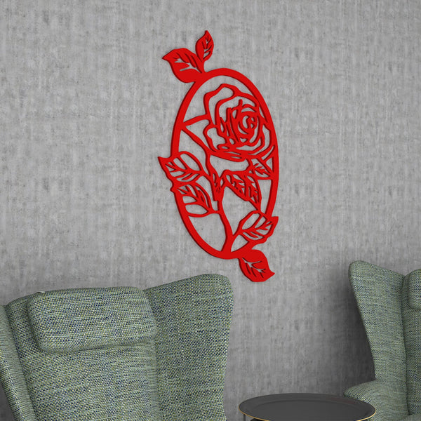 Elegant Oval Wooden Wall Hanging with Red Rose Design – Premium Finish