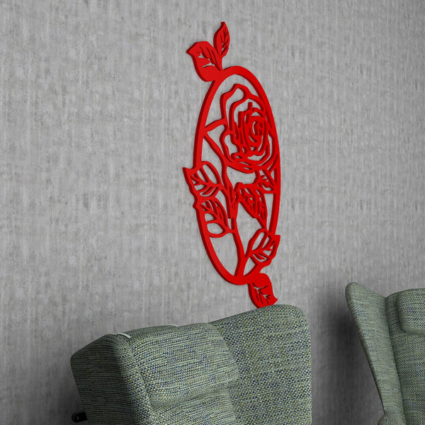 Elegant Oval Wooden Wall Hanging with Red Rose Design – Premium Finish