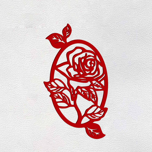 Elegant Oval Wooden Wall Hanging with Red Rose Design – Premium Finish