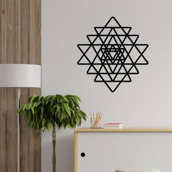 Exquisite Black Sri Yantra Wooden Wall Hanging – Symbol of Harmony & Elegance