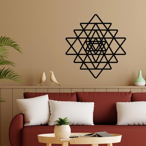 Exquisite Black Sri Yantra Wooden Wall Hanging – Symbol of Harmony & Elegance