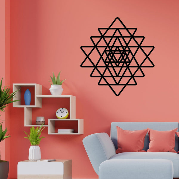 Exquisite Black Sri Yantra Wooden Wall Hanging – Symbol of Harmony & Elegance