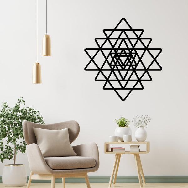 Exquisite Black Sri Yantra Wooden Wall Hanging – Symbol of Harmony & Elegance