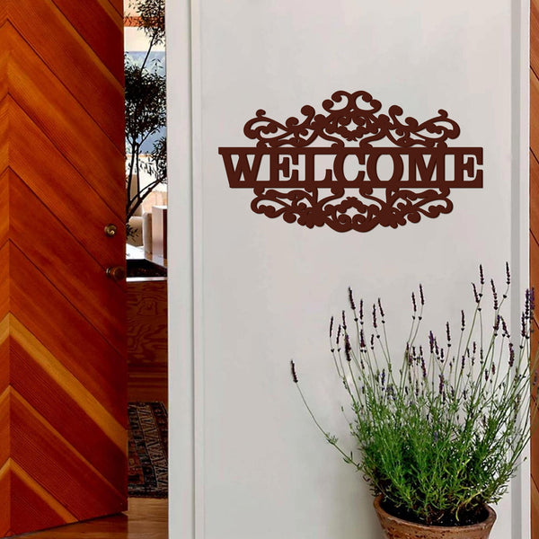 Mahogany Brown “Welcome” Wooden Wall Hanging – A Touch of Elegance and Warmth