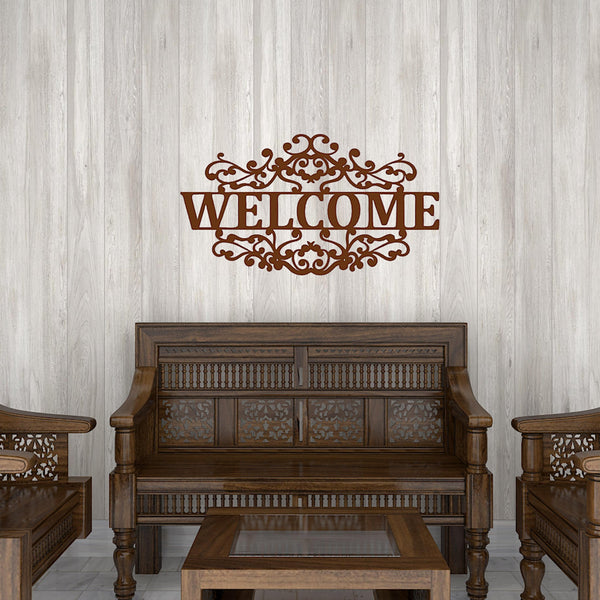 Mahogany Brown “Welcome” Wooden Wall Hanging – A Touch of Elegance and Warmth