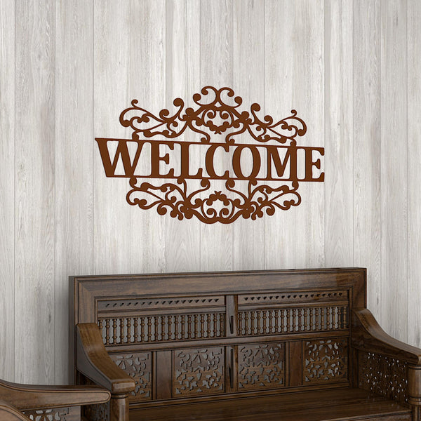 Mahogany Brown “Welcome” Wooden Wall Hanging – A Touch of Elegance and Warmth