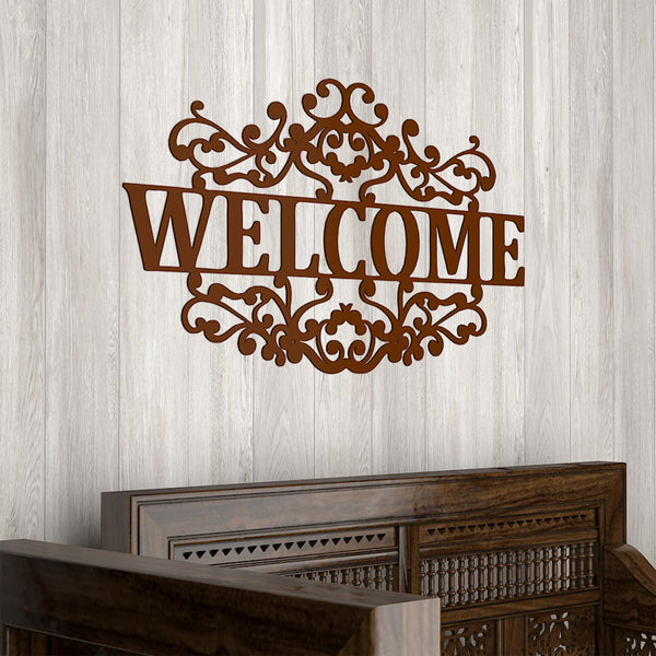 Mahogany Brown “Welcome” Wooden Wall Hanging – A Touch of Elegance and Warmth