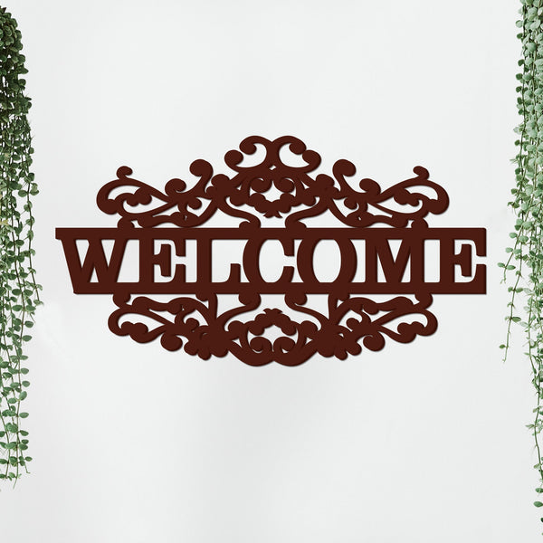 Mahogany Brown “Welcome” Wooden Wall Hanging – A Touch of Elegance and Warmth