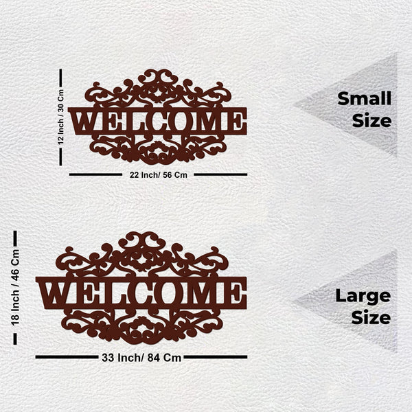 Mahogany Brown “Welcome” Wooden Wall Hanging – A Touch of Elegance and Warmth