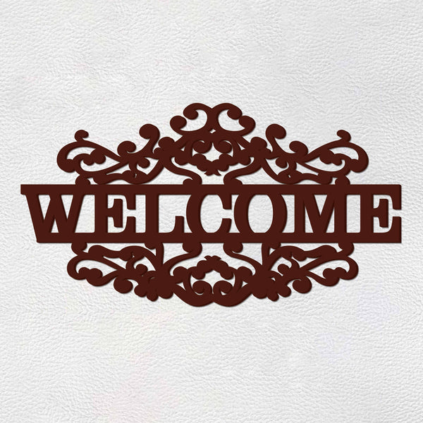 Mahogany Brown “Welcome” Wooden Wall Hanging – A Touch of Elegance and Warmth