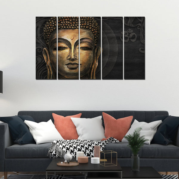 Gautam Buddha Face Wall Painting (5 Pieces)