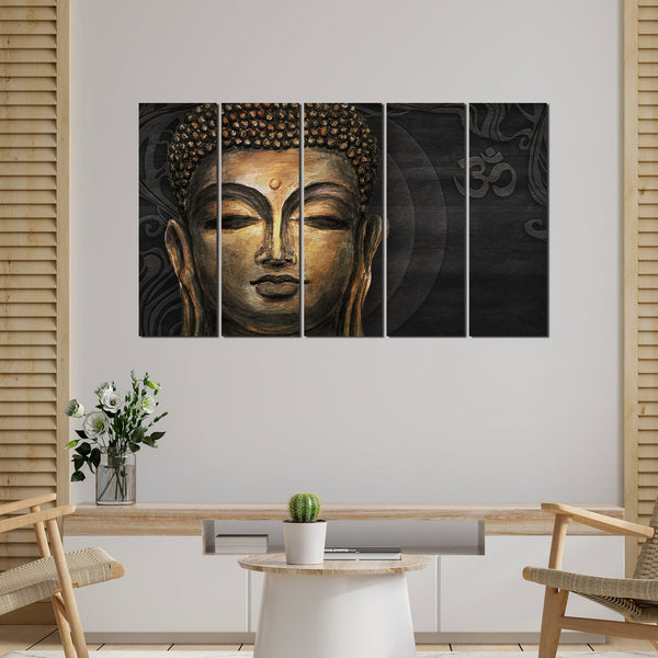 Gautam Buddha Face Wall Painting (5 Pieces)