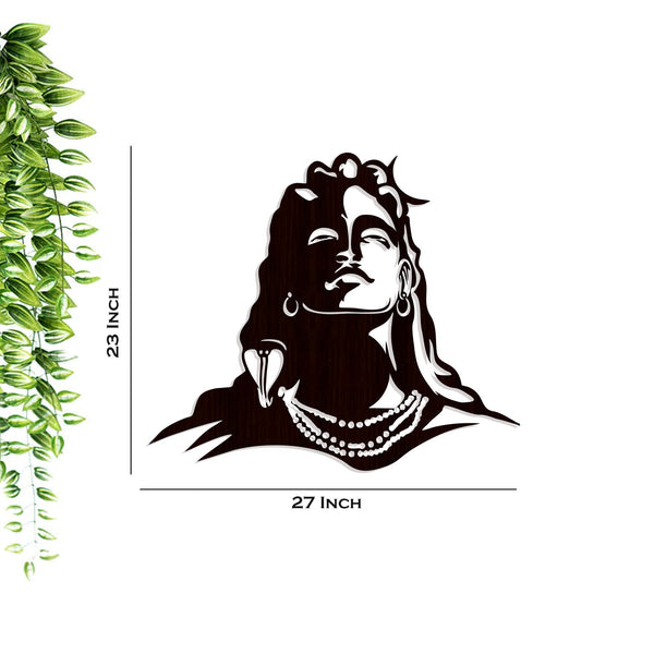 Lord Shiva Premium Backlit Design Wooden Wall Hanging with LED Night Light Walnut Finish
