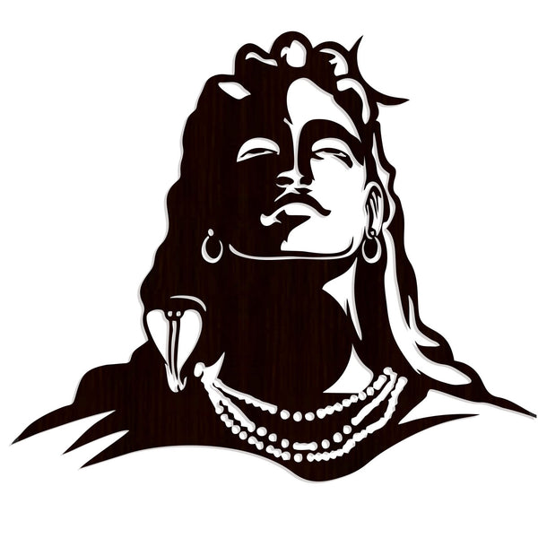 Lord Shiva Premium Backlit Design Wooden Wall Hanging with LED Night Light Walnut Finish