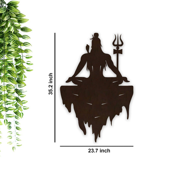 Lord Shiva Premium Backlit Design Wooden Wall Hanging with LED Night Light Walnut Finish