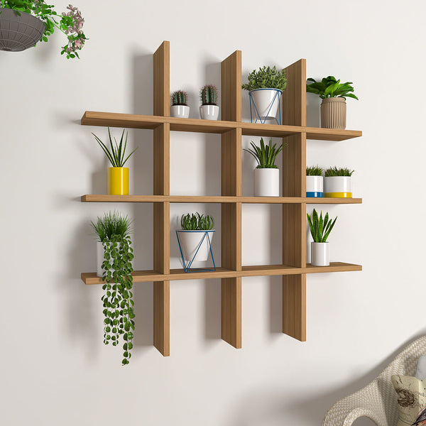 Aesthetic Block Designer Wall Shelf with Light Oak Finish