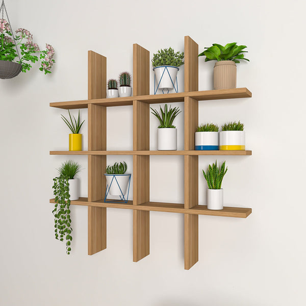 Aesthetic Block Designer Wall Shelf with Light Oak Finish