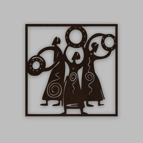 Tribal Women Folk Dance Backlit Wooden Wall Decor with LED Night Light Walnut Finish