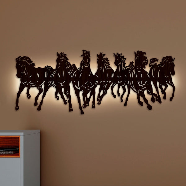 Majestic 7 Running Horses Backlit with LED Wooden Wall Hanging