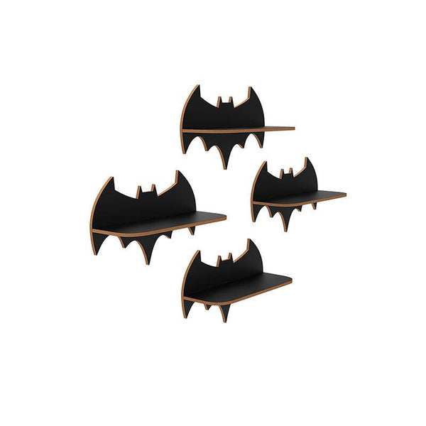 Batman-Shaped Premium Wooden Wall Shelf – Set of 4 (Walnut Finish)