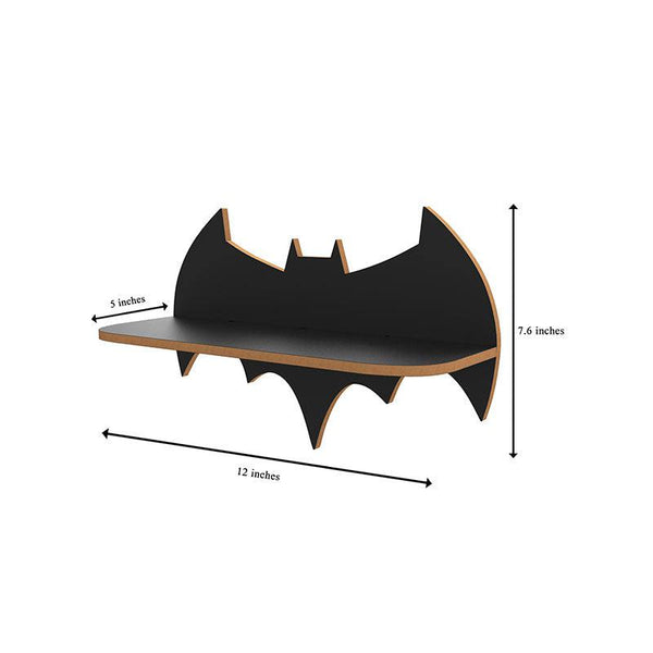 Batman-Shaped Premium Wooden Wall Shelf – Set of 4 (Walnut Finish)