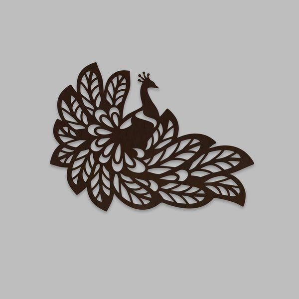 Elegant Peacock Wings Backlit Wooden Wall Decor with LED – Walnut Finish