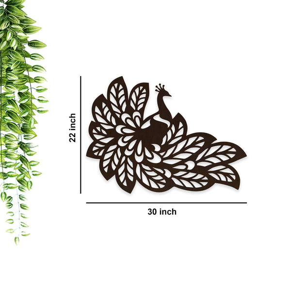 Elegant Peacock Wings Backlit Wooden Wall Decor with LED – Walnut Finish