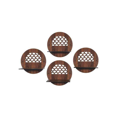 Circular Modern Wall Shelves with Walnut Finish – Set of 4