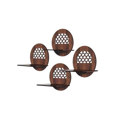 Circular Modern Wall Shelves with Walnut Finish – Set of 4