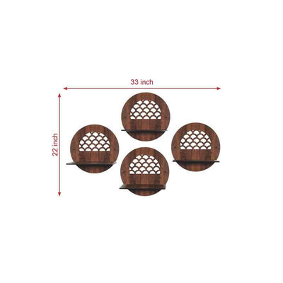 Circular Modern Wall Shelves with Walnut Finish – Set of 4