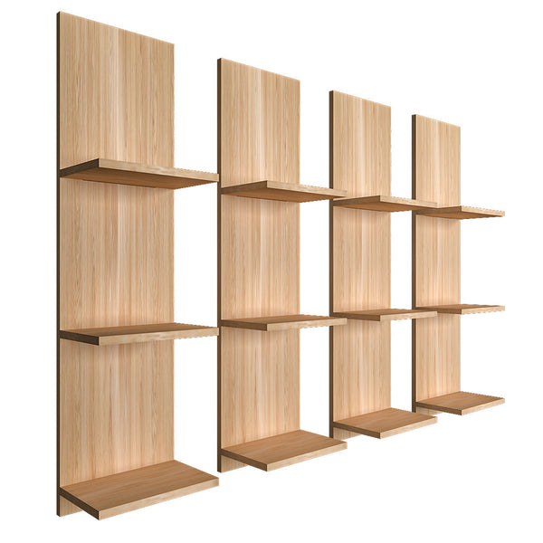 Classic Wooden Vertical Wall Shelf – Set of 4 in Light Oak Finish