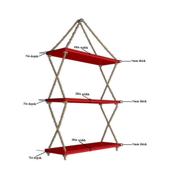 Cross Rope Wooden Wall Hanging Planter Shelf – Red