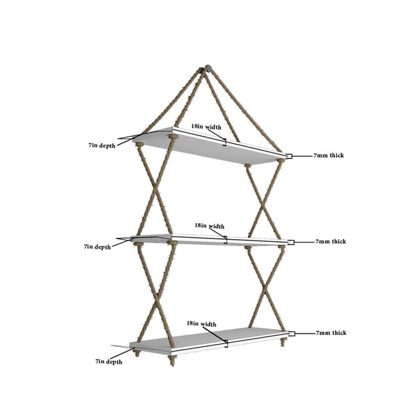 Cross Rope Wooden Wall Hanging Planter Shelf – White