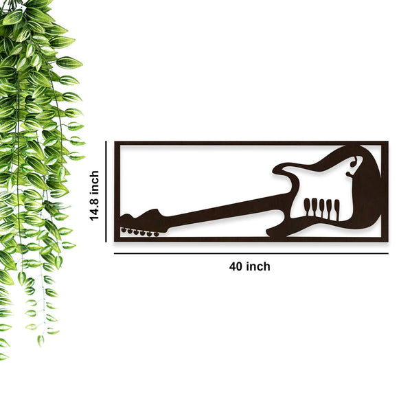 Guitar Backlit Wooden Wall Decor with LED Night Light Walnut Finish