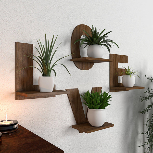Designer ‘LOVE’ Text Alphabet Dark Walnut Planter Shelf – Set of 4