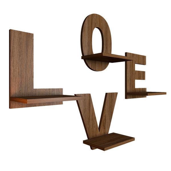 Designer ‘LOVE’ Text Alphabet Dark Walnut Planter Shelf – Set of 4