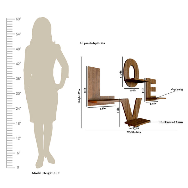 Designer ‘LOVE’ Text Alphabet Dark Walnut Planter Shelf – Set of 4