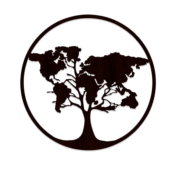 World Map Tree Backlit Wooden Wall Art with LED Night Light Walnut Finish